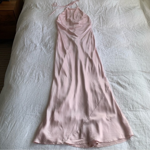 Reformation Jeany Silk Halter Button Slip Maxi Dress Gown Pink Cherry Blossom - Picture 8 of 13